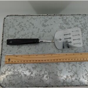 Vintage EKCO USA Key Hole Turner Slotted Spatula Black Handle 9.5 Inch‎
